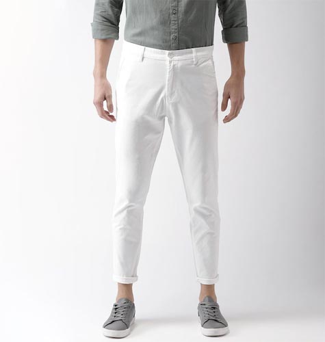 Men White Tapered Fit Solid Chinos